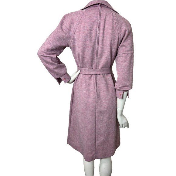 70s Bleeker Street Dress Size Large Pink Wide Collar Long Balloon Sleeve Belt - Picture 3 of 12